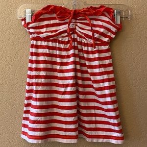 🆕EUC: Red & White Stripped Strapless Babydoll Top